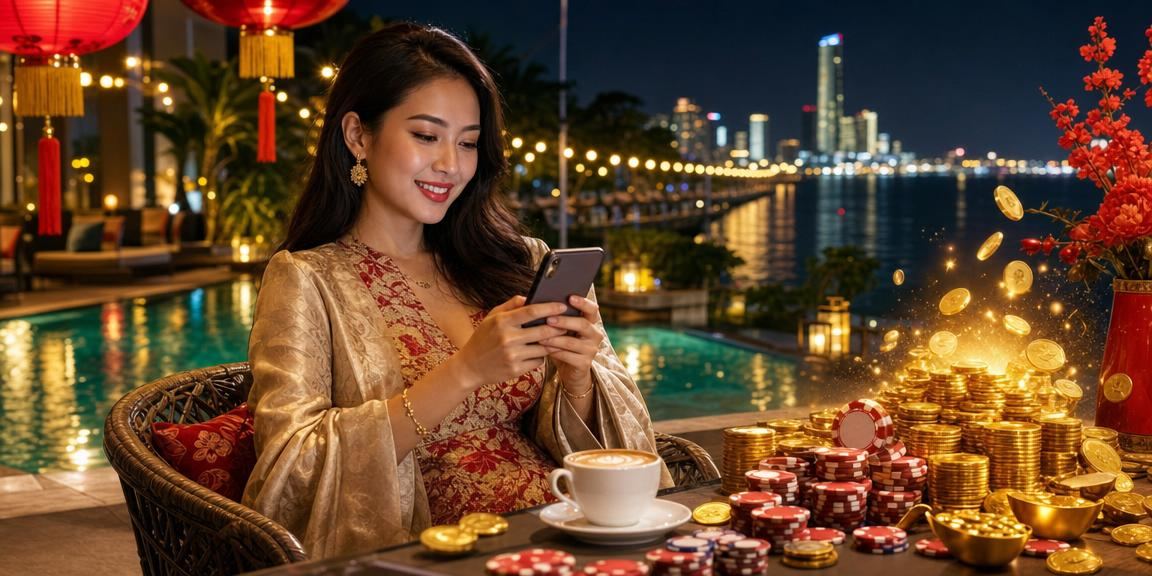 Pengguna Malaysia di Pulau Pinang menggunakan telefon Android untuk bermain kasino dalam talian melalui aplikasi kurakura21